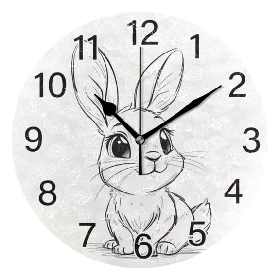 Ryvnso Hand Draw Rabbit Wall Clock Non Ticking Silent Kitchen Clock Battery Operated Clocks 10 inch