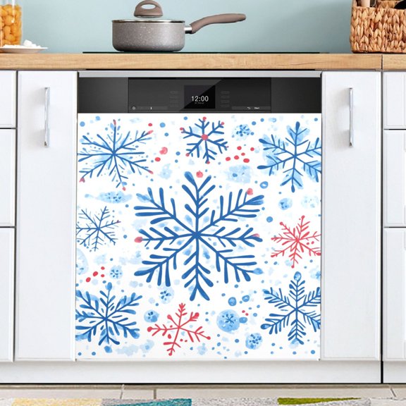 Ryvnso Hand Draw Snowflake Christmas Dishwasher Magnetic Refrigerator Magnet Cover Kitchen Home Decorative 23"x26"