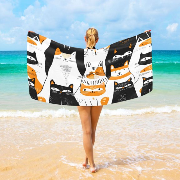 Ryvnso Hand Drawn Cats Oversized Beach Towel Microfiber Bath Blankets Swimming Fitness 37" x 74"