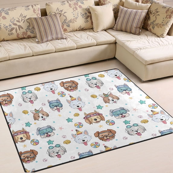 Ryvnso Hand Drawn Cute Dog Area Rug Floor Mats Non-Slip Home Carpet 80 x 58 inch