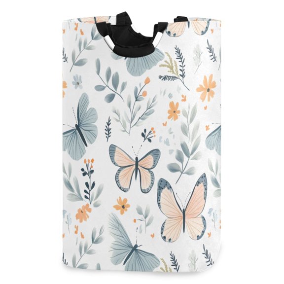 Ryvnso Hand Drawn Floral Butterfly Pattern Large Storage Basket with Handles Collapsible Organizer Bin Laundry Hamper