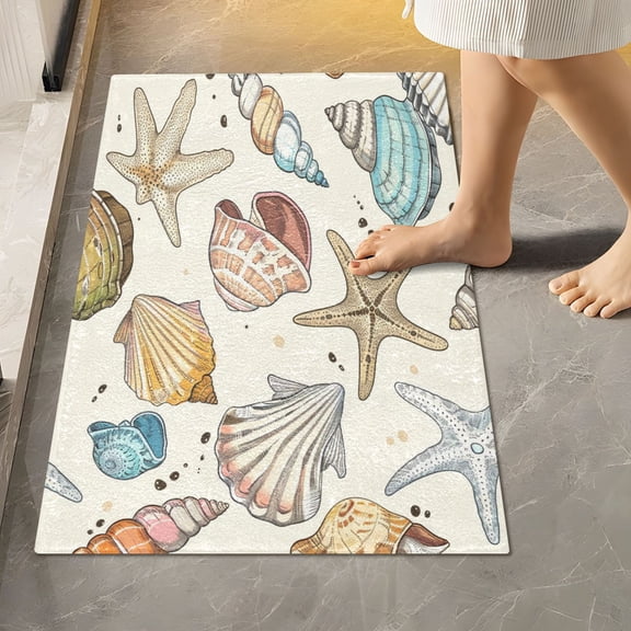 Ryvnso Hand Drawn Seashells Beach Stars Bathroom Shaggy Rugs Toilet Rectangle Mat Soft Contour Rug 24"x16"