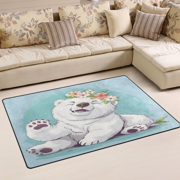 Ryvnso Happy Bear Flower Area Floor Mat Non-Slip Carpet Soft Rugs Doormats 60" x 39"