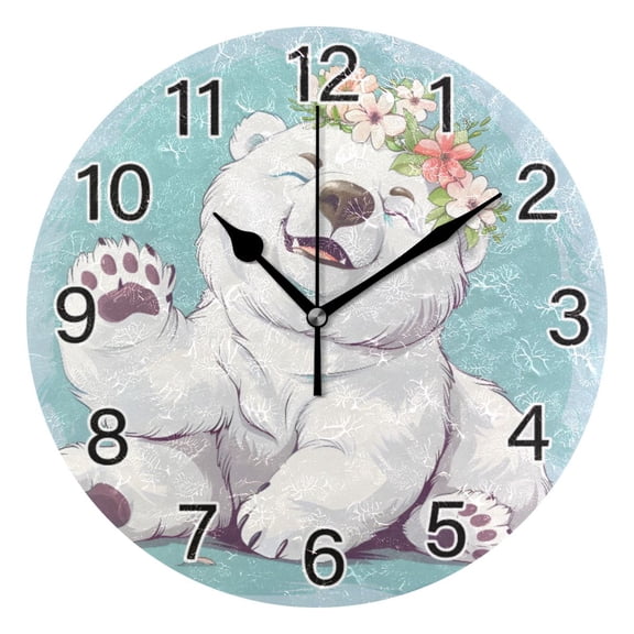 Ryvnso Happy Bear Flower Wall Clock Non Ticking Silent Kitchen Clock Battery Operated Clocks 10 inch