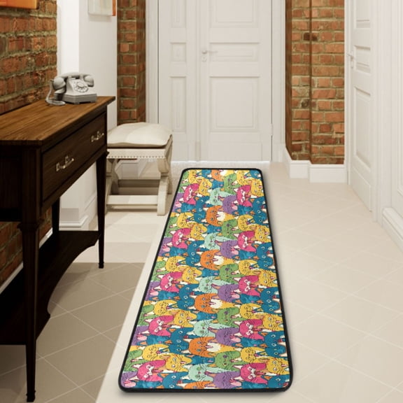Ryvnso Happy Cat Faces Hallway Runner Rugs Floor Carpet Non Slip Entryway Mat 2' x 6'