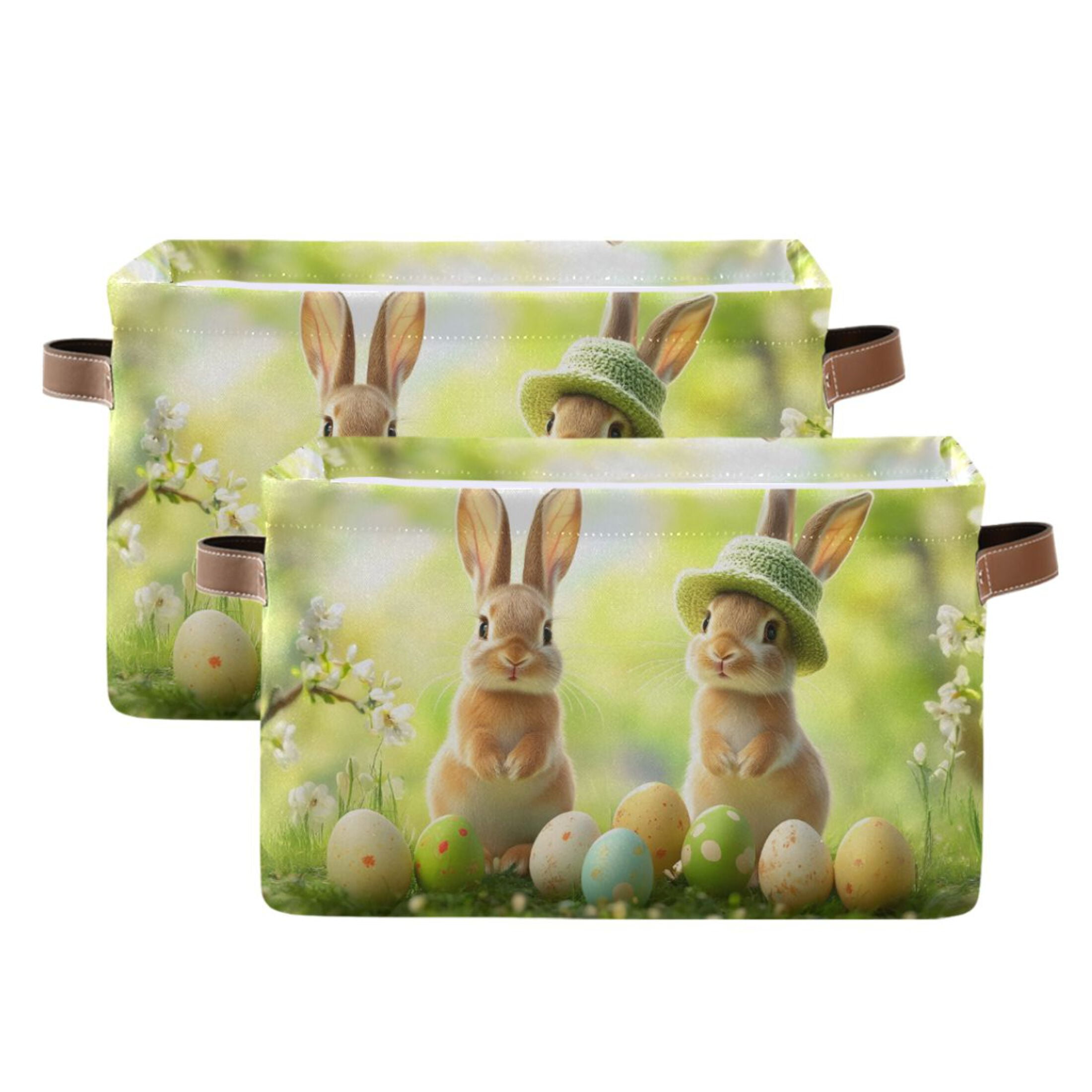 Ryvnso Happy Easter Bunny Storage Basket Large Bin Foldable Boxes Toys Organizer 14.2x10.2x8.3in 2 PCs