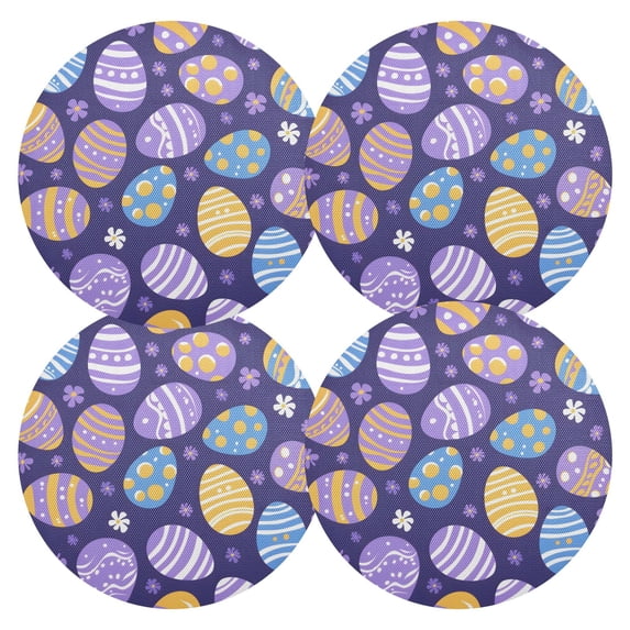 Ryvnso Happy Easter Cute Eggs Round Plate Mats Dining Table Placemat Set of 4 for Holiday Decoration