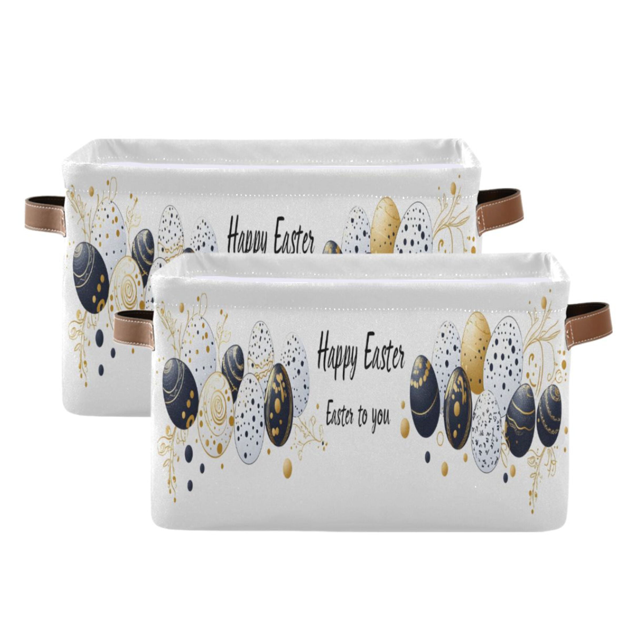 Ryvnso Happy Easter Storage Basket Large Bin Foldable Boxes Toys Organizer 14.2x10.2x8.3in 2 PCs