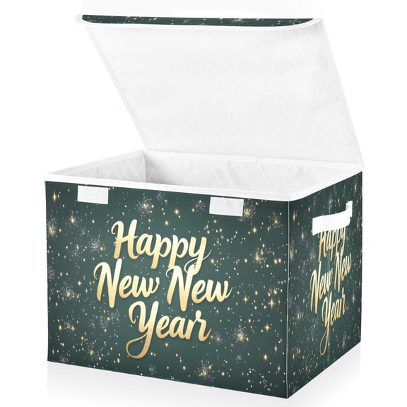 Ryvnso Happy New Year Shiney Large Lidded Foldable Storage Baskets Cubes Boxes Lids Bin for Home
