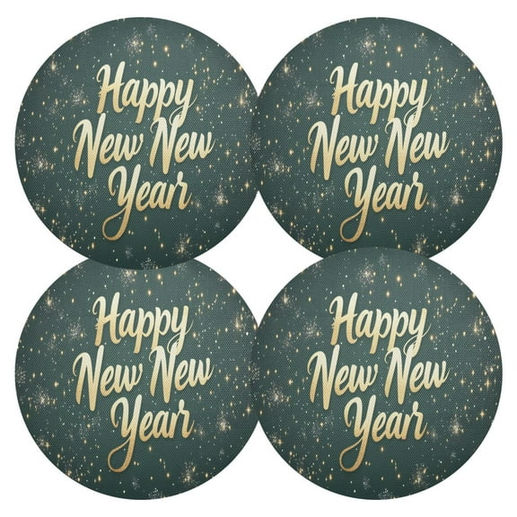 Ryvnso Happy New Year Shiney Round Plate Mats Dining Table Placemat Set of 4 for Holiday Decoration