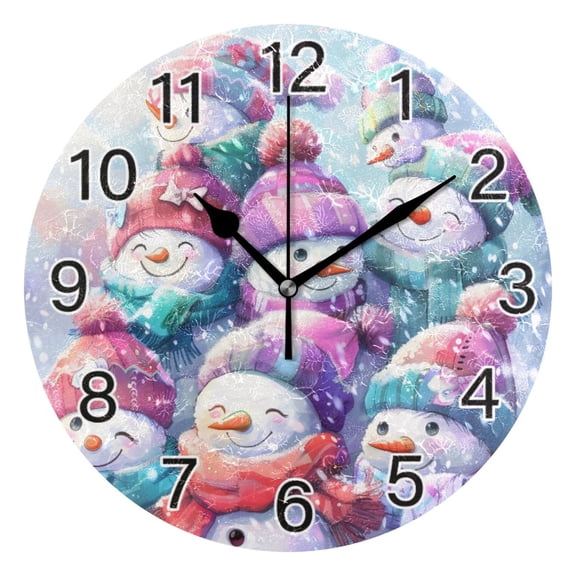 Ryvnso Happy Snowman Christmas Wall Clock Non Ticking Silent Kitchen Clock Battery Operated Clocks 10 inch