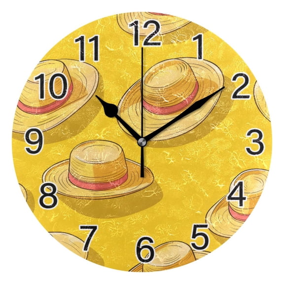 Ryvnso Hat on Yellow Wall Clock Non Ticking Silent Kitchen Clock Battery Operated Clocks 10 inch