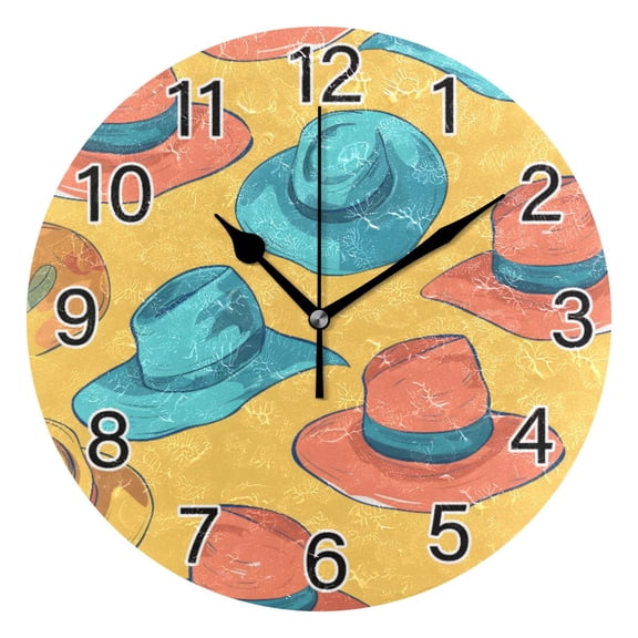 Ryvnso Hats on Yellow Wall Clock Non Ticking Silent Kitchen Clock Battery Operated Clocks 10 inch