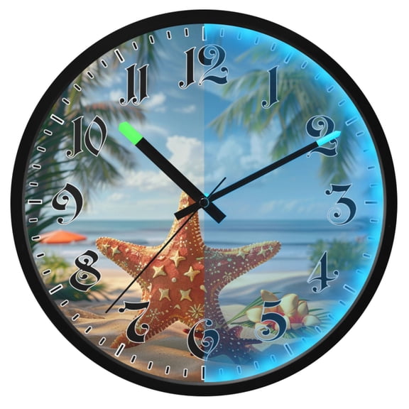 Ryvnso Hawaiian Star Fish Tropical 12 Inch Night Light Wall Clock Luminous Silent Battery Operate Clocks