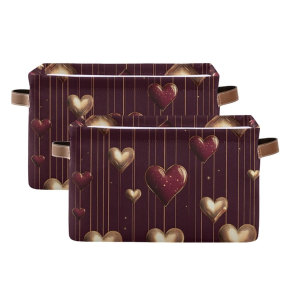 Ryvnso Heaart Valentine's Day Storage Basket Large Bin Foldable Boxes Toys Organizer 14.2x10.2x8.3in 2 PCs