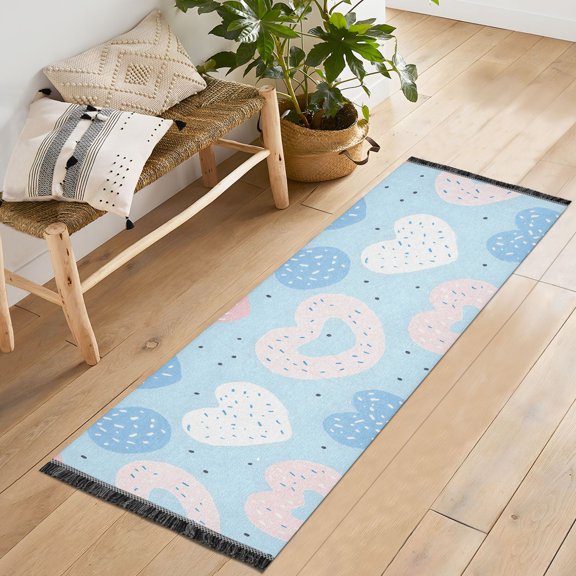 Ryvnso Heart Donut Pattern Bedroom Runner Rug 2'x6' Hallway Area Carpet Non Slip Entryway Mat with Tassels