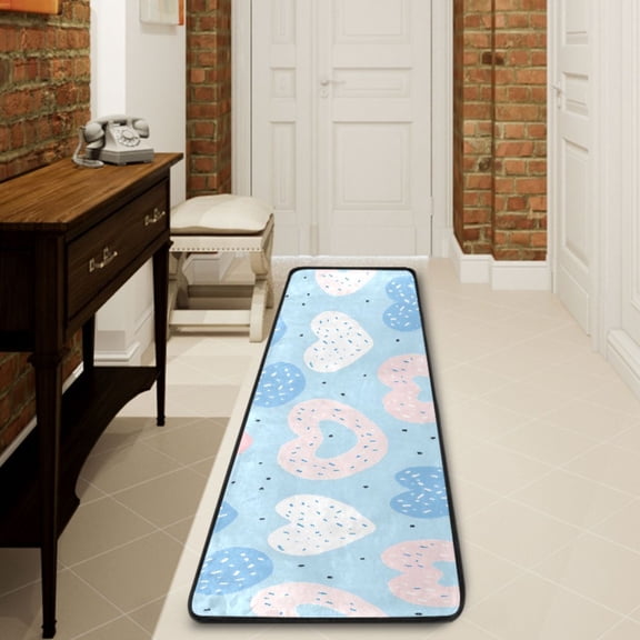 Ryvnso Heart Donut Pattern Hallway Runner Rugs Floor Carpet Non Slip Entryway Mat 2' x 6'