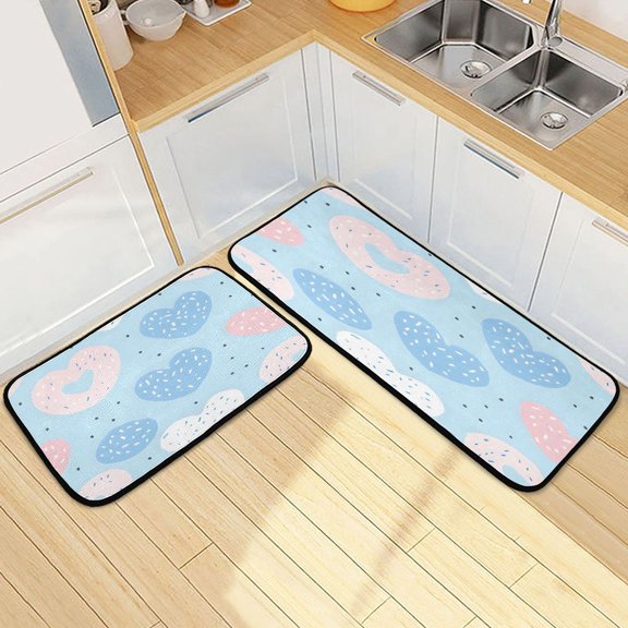 Ryvnso Heart Donut Pattern Kitchen Rugs Set Non Slip Runner Mats for Dining Room