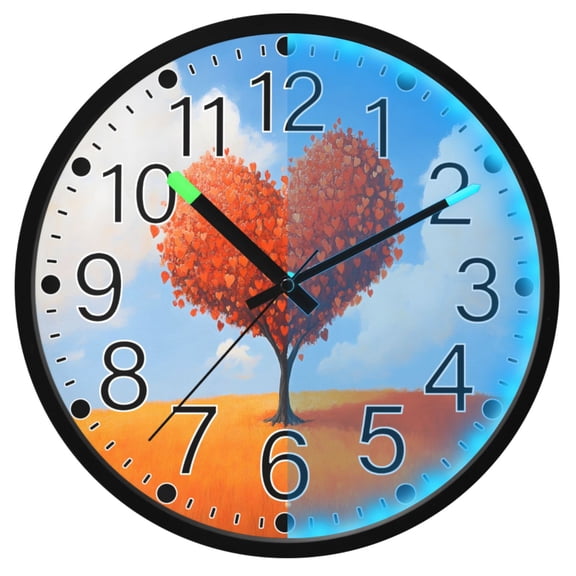 Ryvnso Heart Shaped Tree 12 Inch Night Light Wall Clock Silent Battery Operated Luminous Clocks