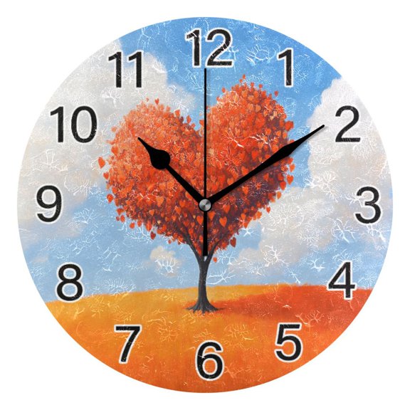 Ryvnso Heart Shaped Tree Wall Clock Non Ticking Silent Kitchen Clock Battery Operated Clocks 10 inch