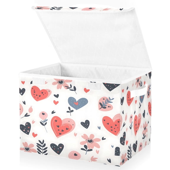 Ryvnso Heart Valentine's Day Large Lidded Foldable Storage Baskets Cubes Boxes Lids Bin for Home