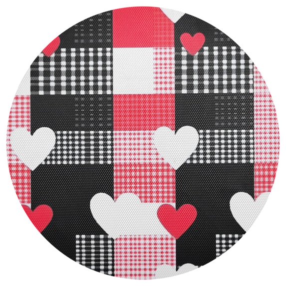 Ryvnso Heart on Checkered Grid Pattern Round Plate Mats Dining Table Placemat 1 Piece for Holiday Decoration
