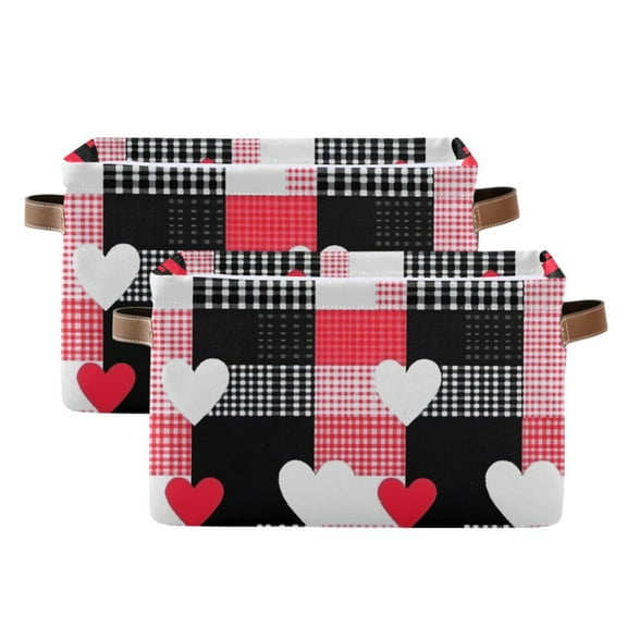 Ryvnso Heart on Checkered Grid Pattern Storage Basket Large Bin Foldable Boxes Toys Organizer 14.2x10.2x8.3in 2 PCs
