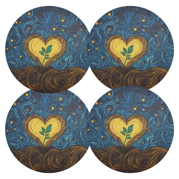 Ryvnso Heart with Boho Pattern Round Plate Mats Dining Table Placemat Set of 4 for Holiday Decoration