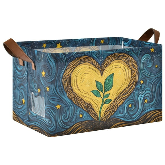 Ryvnso Heart with Boho Pattern Storage Bins Large Basket Foldable Cube Toys Organizer with Handles 1 PC