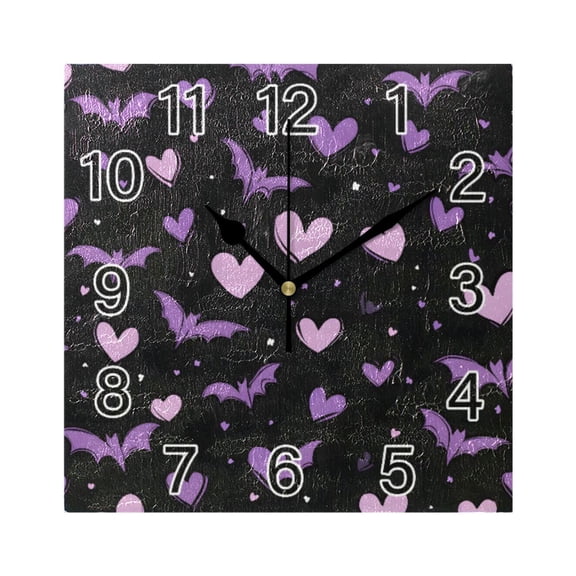 Ryvnso Hearts Bats Wall Clock Square Silent Non-Ticking Battery Operated 7.78"