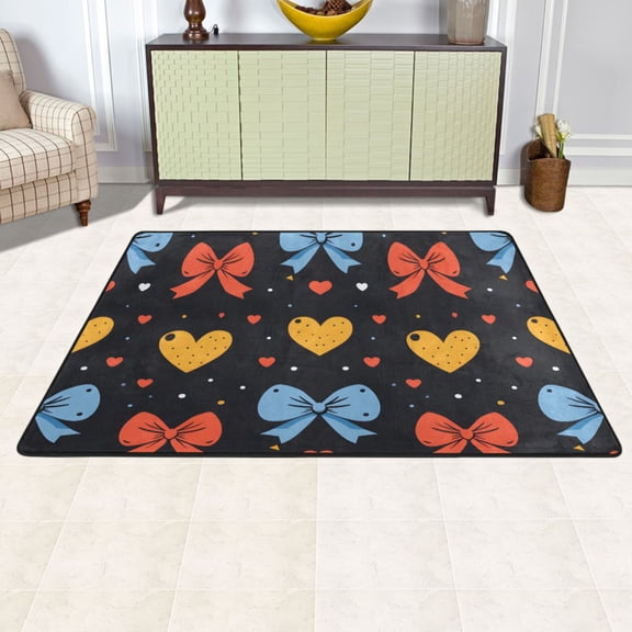 Ryvnso Hearts Bows Area Floor Mats Large Nursery Rugs Non-Slip Carpets Doormat 72" x 48"