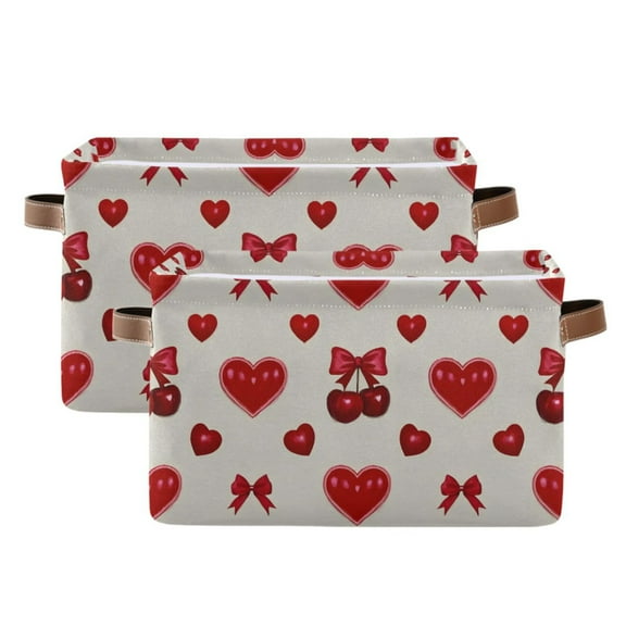 Ryvnso Hearts Cherry Storage Basket Large Bin Foldable Boxes Toys Organizer 14.2x10.2x8.3in 2 PCs