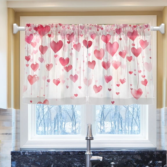 Ryvnso Hearts Half Curtains Sets Tier 2 Panels Short Curtain Rod Pocket 27"W x 24"L