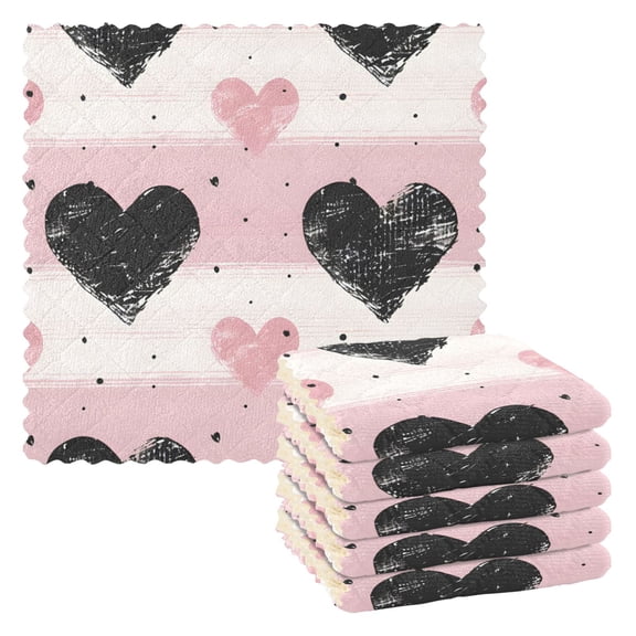Ryvnso Hearts Polka Dots Kitchen Towels Dish Clothes for Drying Dishes Cleaning Absorbent Set of 6