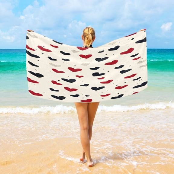 Ryvnso Hearts Valentine's Day Oversized Beach Towel Microfiber Bath Blankets Swimming Fitness 37" x 74"