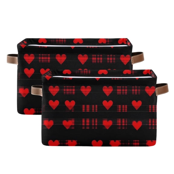 Ryvnso Hearts Valentine's Day Storage Basket Large Bin Foldable Boxes Toys Organizer 14.2x10.2x8.3in 2 PCs