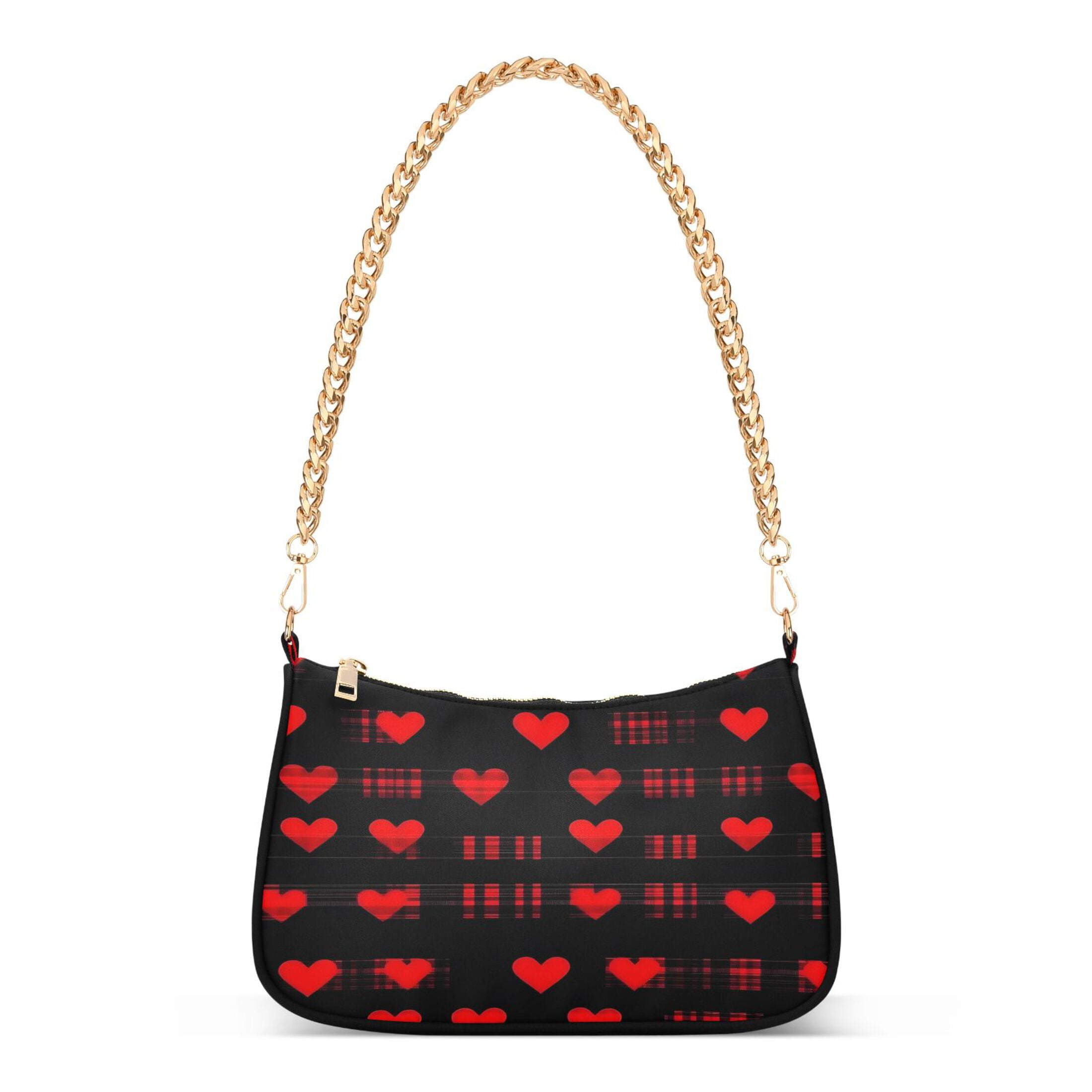Ryvnso Hearts Valentine's Day Womens Chain Shoulder Bag Tote Handbags Clutch Hobo Purse with Zipper for Travel