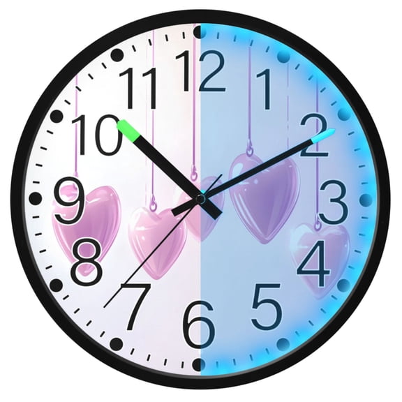 Ryvnso Hearts-a1 12 Inch Night Light Wall Clock Silent Battery Operated Luminous Clocks