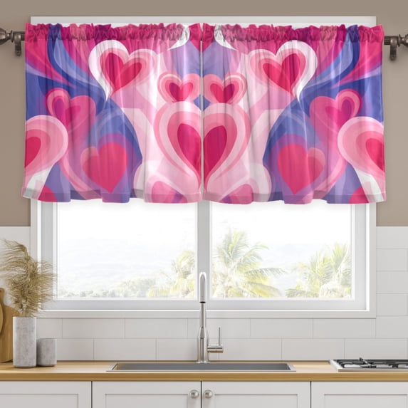 Ryvnso Hearts in Valentine Curtains Sets Short Curtain Rod Pocket Half Window Cafe Farmhouse Tier 2 Panels 57"W x 24"L