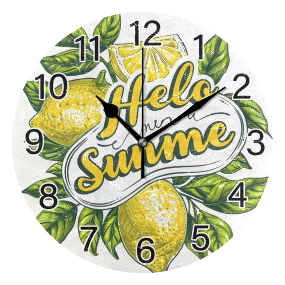 Ryvnso Hello Summer Lemon Wall Clock Non Ticking Silent Kitchen Clock Battery Operated Clocks 10 inch
