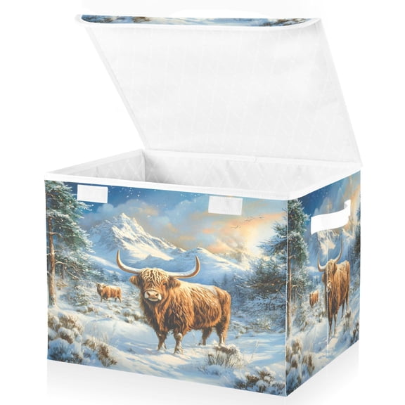 Ryvnso Highland Cattle Christmas Large Lidded Foldable Storage Baskets Cubes Boxes Lids Bin for Home