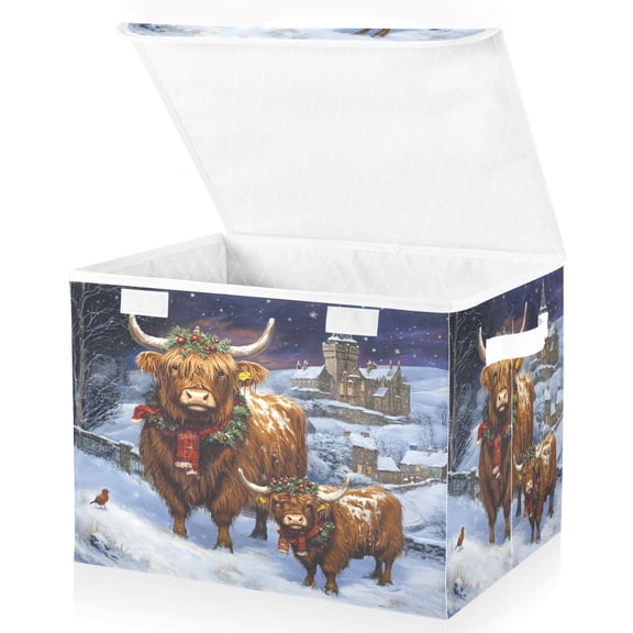 Ryvnso Highland Cattle Christmas Large Lidded Foldable Storage Baskets Cubes Boxes Lids Bin for Home