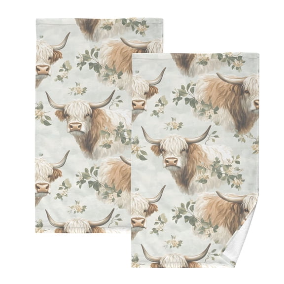 Ryvnso Highland Cattle Cotton Hand Towels Sets Face Towel 2 PCs Bathroom Decorative