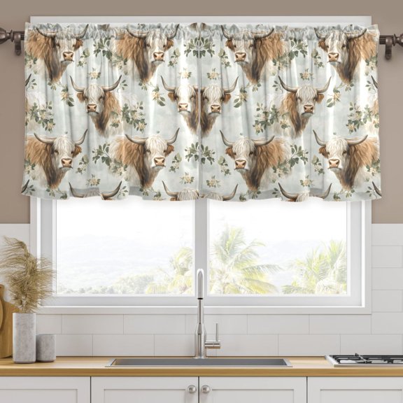 Ryvnso Highland Cattle Curtains Sets Short Curtain Rod Pocket Half Window Cafe Farmhouse Tier 2 Panels 57"W x 36"L