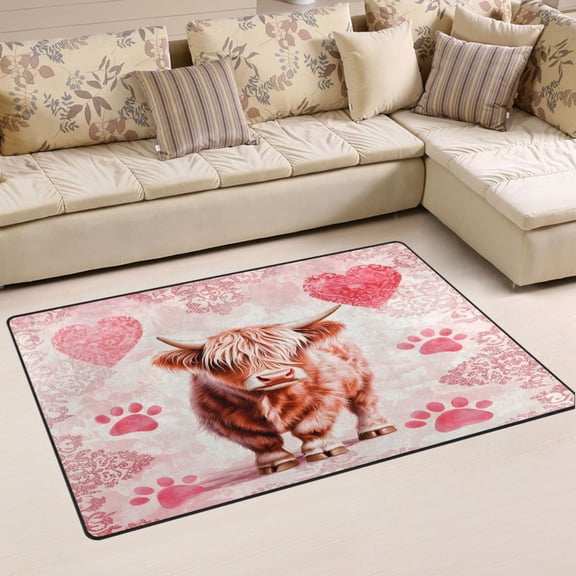 Ryvnso Highland Cattle Footprints Area Floor Mat Non-Slip Carpet Soft Rugs Doormats 31" x 20"