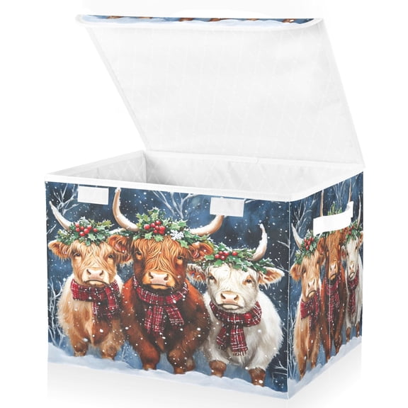 Ryvnso Highland Cattle Large Lidded Foldable Storage Baskets Cubes Boxes Lids Bin for Home