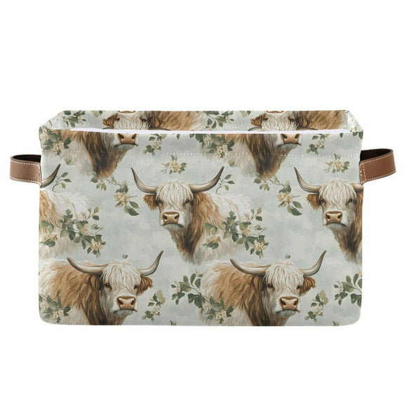 Ryvnso Highland Cattle Storage Basket Large Bin Foldable Boxes Toys Organizer 14.2x10.2x8.3in 1 PC