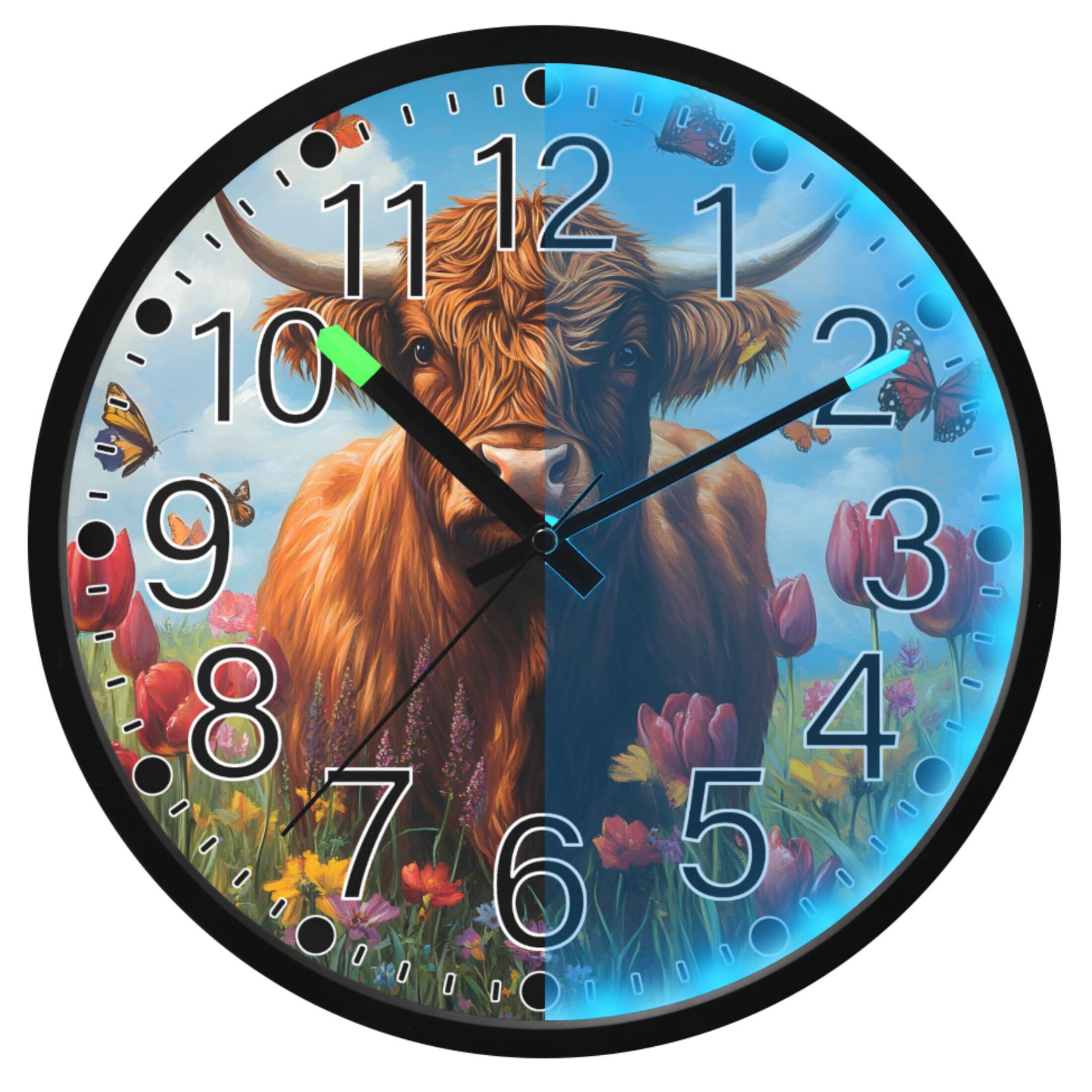 745 Clock Ryvnso Highland Cattle Tulip Flower 12 Inch Night Light Wall Clock ...