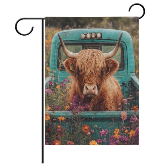 Ryvnso Highland Cattle in Truck Pattern Garden Flag 12x18 Inch Double Sided Seasonal Yard Decoration