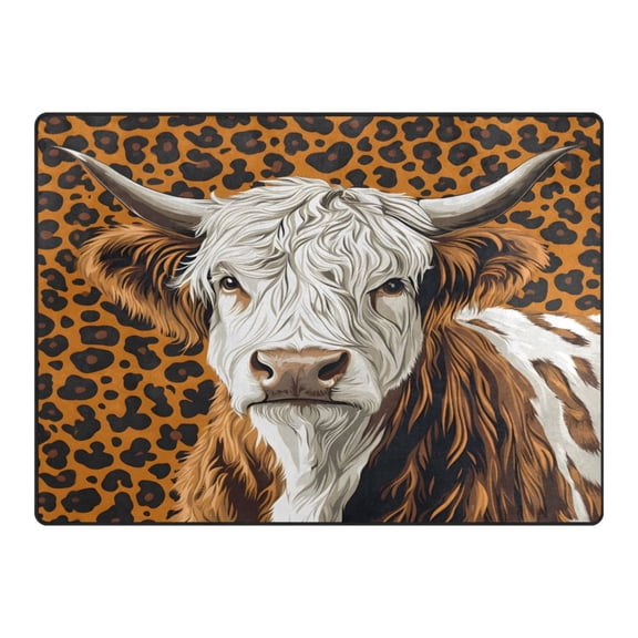 Ryvnso Highland Cattles on Leopard2 Area Rug Floor Mats Non-Slip Home Carpet 63 x 48 inch